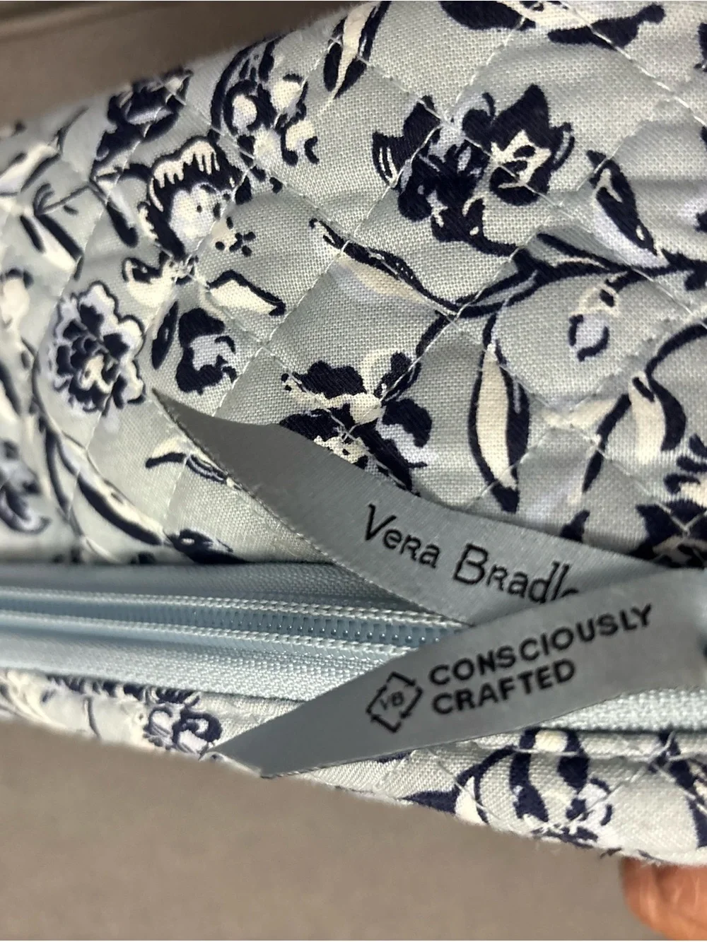 Vera Bradley Quilted Floral Carry-All in Light Blue and Navy